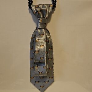 Ladies Tied Designer Silver Necktie with Banana Pattern